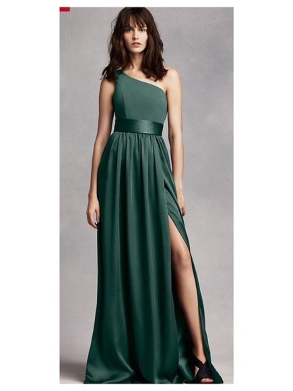 White by Vera Wang Forest Green One-Shoulder Evening Gown